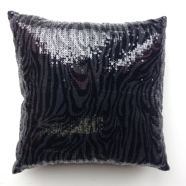 CUSHION, Black Sequin Tiger Stripe